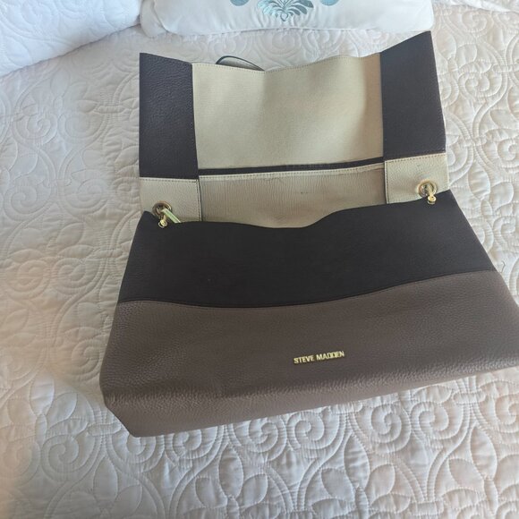 Steve Madden Colorblock Hobo Shoulder Bag Grey Taupe Black Gold Hardware - Picture 6 of 10